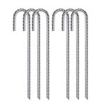 Ground Stakes, AGPtEK 6 Packs Heavy Duty J Hook Rebar Stakes, Galvanized Steel Garden Stakes Steel Ground Anchors, Great for Tents, Trampoline and Fences