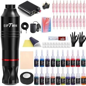 EIPTWH Complete Tattoo Kit for Beginners,Rotary Tattoo Machine Kit with 20 PCS Needles Cartridges 20 Colors Tattoo Inks Tattoo Gun Kit Tattoo Supplies