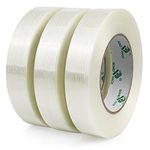 BOMEI PACK 3 Pack Mono Filament Tape Fiberglass Reinforced Strapping Tape 150mic x 25mm x 50m for Heavy Duty Moving boxes Packing Tape Stright Line Sticky Strong Tape