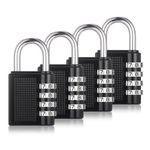 4 Pcs Combination Padlock, Heavy Duty Metal Padlock for Gym Locker, Padlocks with Code, Gym Padlock, Locker Padlocks, Waterproof Combination Lock for Locker Outdoor Gate Shed (Black)