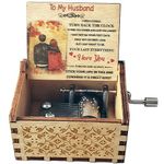 sakruda Wooden Music Box for Husband,Memorable Gift to My Husband,Hand Crank Melody You Are My Sunshine,Laser Engraved Vintage Musical Box for Husband on Valentine’s Day,Anniversary,Birthday