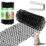 Chunful 2 Pcs Cat Deterrent Mat with Spikes 19.7 ft Cat Deterrent Mats Cat Repellent Mats Digging Deterrent for Dog Squirrels Cats Network Outdoor Indoor Training Mat with 10 Staples for Fence(Black)