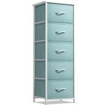 Sorbus Fabric Dresser for Kids Bedroom - Chest of 5 Drawers, Tall Storage Tower, Clothing Organizer, for Closet, for Playroom, for Nursery, Steel Frame, Fabric Bins - Wood Handle (Aqua)