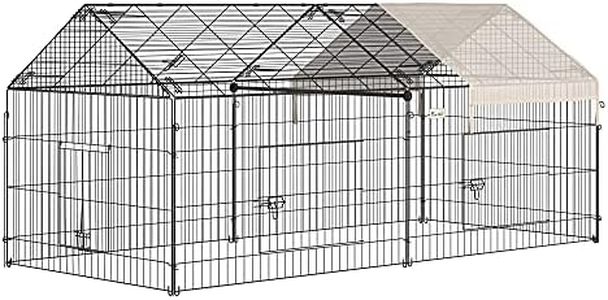 PawHut Indoor Ferret Cage Metal Chicken Run, Outdoor Dog Kennel Catio with Water-Resistant Cover, Portable Small Animal Playpen for Rabbit Guinea Pig, 86.5" x 40.5" x 40.5", Beige