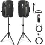 Pyle PA Speaker - 1800W High Powered Bluetooth PA System with 12" Subwoofer, Includes Active + Passive Pair of Tower Speakers, Mounts, Mic and Remote, Ideal for Home Theater, DJ, Parties, and More