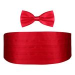 PELUCHE Men's Satin The Cerulean Cummerband and Bow Tie Set (Red, Free Size)