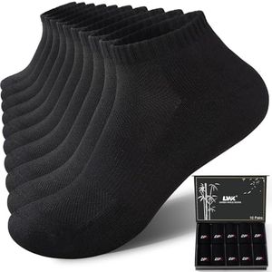 LWK Men's Bamboo Running Ankle Socks 10-Pack - Gift Box,Seamless Toe,Cushioned Sole,Breathable,Moisture Wicking,Arch Support