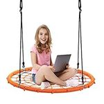 Maxmass Nest Swing Seat, Kids Tree Swing Chair with 100-160cm Adjustable Ropes, 40" Round Web Swing Seat for Outdoor Backyard and Garden, 150kg Capacity (Orange)