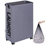 SweetMemo Rolling Laundry Hamper with Wheels - Slim Collapsible Laundry Baskets - Narrow for Small Space, Yoga Mat, RV with Durable and Bigger Casters - Removable Wash Bag - 27.5 Inches - Dark Grey