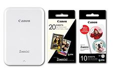 Canon Zoemini Instant Mini Photo Printer (White) + pack of 20 sheets + pack of 10 circle stickers