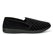 Jo & Joe Mens Austin Twin Gusset Slip On Carpet Slippers With Extra Large Sizes Black 14 UK