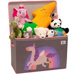 Olive&Oscar Foldable Kids Toy Box Storage with Lid, Large 80L Toy Storage box with Handles Suitable for All Children, Boys, Girls,Toddlers & Baby - Pink Unicorn