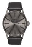 Nixon Men's A105 Sentry 42mm Stainless Steel Leather Quartz Movement Watch, Gunmetal/Black, One Size, Sentry Leather