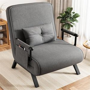 YOUDENOVA Schlafsessel 3 in 1 mit Bettfunktion, Schlafsofa mit 5-Fach Verstellbarer Rückenlehne, Sofa mit Aufhängetasche, Schlafcouch, Gästebett, Klappsofa, 190 × 69 cm, Leinen Dunkelgrau