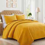 Lavsiry Cal/California King Size Mustard Quilt Set, Summer Lightweight Oversized Yellow Thin Comforter Bedding Set, Soft Microfiber Bedspread & Coverlet - 3 Piece(1 Quilt, 2 Pillow Shams)