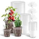 PEYOU 48 Packs 5/4/3.5 Inch Clear Nursery Pots with 48pcs Water-Proof Plant Labels，Transparent Seedling Pots with Drainage Holes，Plastic Plant Pot for Seedling Succulent Vegetable Flowers