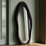 Irregular Wavy Mirrors Full Length,160x60cm,Arch Floor Standing Mirrors for Bedroom,Living room,Flannel Wrapped Wooden Frame Wall Mirror,Black