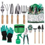 Bluemars Gardening Hand Tool Kit 14PCS Heavy Duty Stainless Steel Garden Tool Set with Floral Garden Tote -Outdoor Gardening Transplanting Gifts for Woman