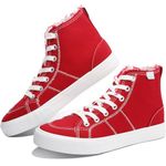 Obtaom womens/mens high top canvas Shoes Play mid calf fashion sneaker casual lace up hi top washed canvas shoes, Red, 8 Women/6.5 Men