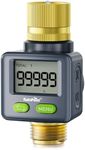 RAINPOINT Water Flow Meter with Brass Inlet & Outlet, 180° Screen-Flip Water Meter, Measure Gallon/Liter Consumption for RV Filling, Garden Watering, Sprinkler and Hoze Nozzle