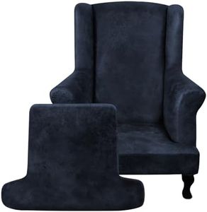 ANARACHON Leather Look Wingback Chair Covers, 2-Piece Wing Chair slipcover,Stretch Wing Back Armchair Slipcovers with Elastic Bottom, Soft Spandex Furniture Protector for Living Room (Navy)