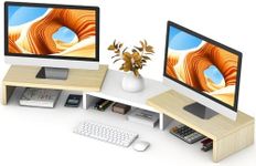 TAVR Dual Monitor Stand Riser, Computer Monitor Stands for 2 Monitors, Extra Long Multifunctional Desktop Organizer Riser for Computer, Laptop, PC, Printer, TV, Max 48.2" Length, Oak