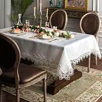 MONKDECOR Tissue Cutwork Embroidery Lace Design 10 Seater Dining Table Cover (Size- 60x120 Inches) Design-1 PlainLace