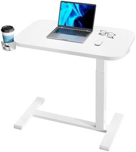 HUANUO Bedside Table with Wheels, Height-Adjustable Rolling Computer Cart, Overbed Table with Cup Holder, Pneumatic Laptop Standing Desk for Home Office, White (31.5" x 17.7")