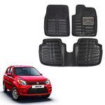 Oshotto 4D Artificial Leather Car Floor Mats Compatible with Maruti Suzuki Alto - Set of 3 (2 pcs Front & one Long Single Rear pc) - Black