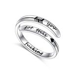 Ladytree Adjustable Inspirational Rings 925 Sterling Silver Stacking Wrap Spiral Twist Statement Band Encouragement Gift for Women Men, Metal, Cubic Zirconia