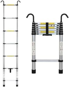 Traderight 2.6M Telescopic Ladder Aluminum Portable Folding Ladder with 2 Detachable Hooks, Adjustable Height, 150KG Load Capacity, EN131 Standard, with Non-Slip Rubber Feet, Space Saving