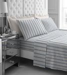 GC GAVENO CAVAILIA Flannelette Fitted Sheets Set | Cozy Thermal Flannel Bedding Double Striped Sheet Set | 4Piece Include Brushed Cotton Flat Sheet, Fitted Sheet & Pillow Cases