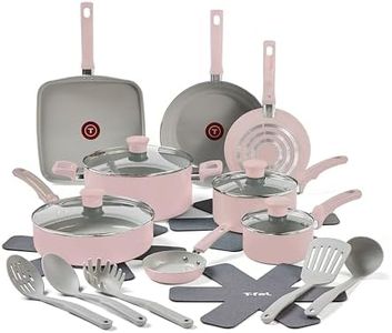 T-FAL Refresh Ceramic Nonstick Cookware Set, 20-Piece, Made Without PFOA and PTFE, Oven and Broiler Safe up to 350°F, Includes Stockpot, Griddle, Frying Pans, and Utensils, Pots and Pans, Dusty Rose