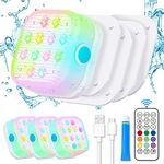 VIDOME Rechargeable Pool Lights, Pool Lights with Remote, IP68 Full Waterproof Submersible Led Lights Built-in Magnet 16 Color Changing Floating Lights for Bathtubs, Ponds, Party Decor (4 Set)