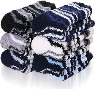 EBMORE Fuzzy Socks for Men & Women Slipper Fluffy Warm Winter Thick Cozy Sleep Socks Cabin Soft Stocking Stuffers Christmas Gift Socks(Stripe C(6 Pairs))