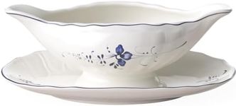 Villeroy & Boch Vieux Luxembourg Gravy Boat with Stand (1 piece), 14 oz, White/Blue