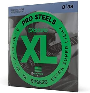 D'Addario Guitar Strings - ProSteels Electric Guitar Strings - Round Wound - Brighter, Crunchier, Increased Sustain - EPS530 - Extra-Super Light, 8-38