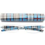 VEVESMUNDO Slim Rimless Reading Glasses Women Men Retro Narrow Floral Patterned Frameless Eyeglasses Spectables Readers (1 pair blue checkered, +2.5)