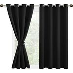 DWCN Black Blackout Curtains with Tiebacks for Bedroom Thermal Insulated Solid Eyelet Curtains for Living Room,2 Panels,52" Wide x 54" Drop