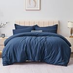 Aisbo Double Duvet Covers Set Navy Blue - 3Pcs Bedding Set Double Bed Soft Brushed Microfiber Quilt Cover with 2 Pillowcases