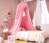 Akiky Bed Canopy for Girls Canopy for Kids Bed Princess Castle Play Tent Reading Nook Canopy Room Décor Including LED Light Dream Catcher(Pink)