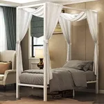 YITAHOME Metal Canopy Bed Frame/13 Inch Platform/Wood Slat Support/No Box Spring Needed (Twin, White)