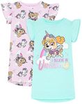 Paw Patrol Nightie 2 Pack Kids | Girls Pink And Blue Skye Unicorn Night Dress | Short Sleeve Pyjamas | Children TV Series Merchandise