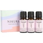 Nikura French Lavender Essential Oil for Sleep | Diffusers for Home | Aromatherapy, Stress Relief, Hair Oil | Candle Making, Soap, Home Fragrance | 30ml (3 x 10ml) | Vegan, UK Made, 100% Pure