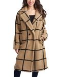 Jessica Simpson Women's Winter Coat - Full Length Double Breasted Sherpa Fleece Peacoat - Plush Teddy Coat for Women (S-XL), Beige/Black, Large