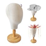 TINGSING Canvas Wig Head Stand 21Inch Mannequin Head Block Hat Display Stand Wig Holder with Detachable Wood Stand - Great for Hats, Caps & Wig, Dome Model Head, Jewelry Glasses Headband Display