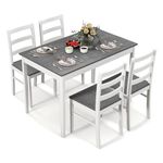 COSTWAY Dining Table Set for 4, Wood Kitchen Table Chairs Set with Rubber Wood Legs, Space-Saving Design, Modern 5-Piece Dinette Set for Small Place, Kitchen, Dining Room, Restaurant (Grey)