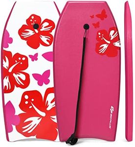 Goplus Boogie Boards for Beach, 33/37/41 Inches Lightweight Body Board w/ Wrist Leash, EPS Core, XPE Deck, HDPE Slick Bottom, Surfboard for Kids Teens Adults Surfing (Pink Flower, 41 inch)