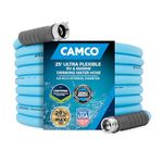 Camco EVOFlex 25-Ft Camper/RV Drinking Water Hose - Features Extra Flexible Design w/Stainless Steel Strain Relief Ends - Lead-Free, BPA-Free and Phthalate-Free - 5/8” Inside Diameter (22591)