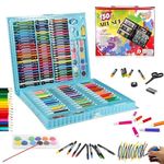 WISHKEY 150 Pieces Art Set for Kids with Case, Art and Craft Supplies Kit for Drawing and Painting, Color Set with Markers, Water Colors, Brush, Color Pencils, Crayons (Pack of 1, Blue)
